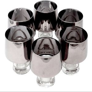 Vintage Libbey 1960s MCM Top Coated Silver Ombre Cocktail Glass Set|  Barware